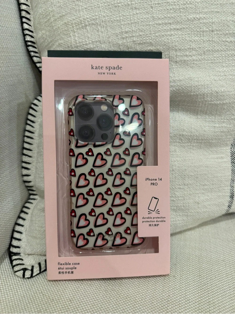 kate spade Heart Print iPhone 14 Pro Case in Pink, Black & White